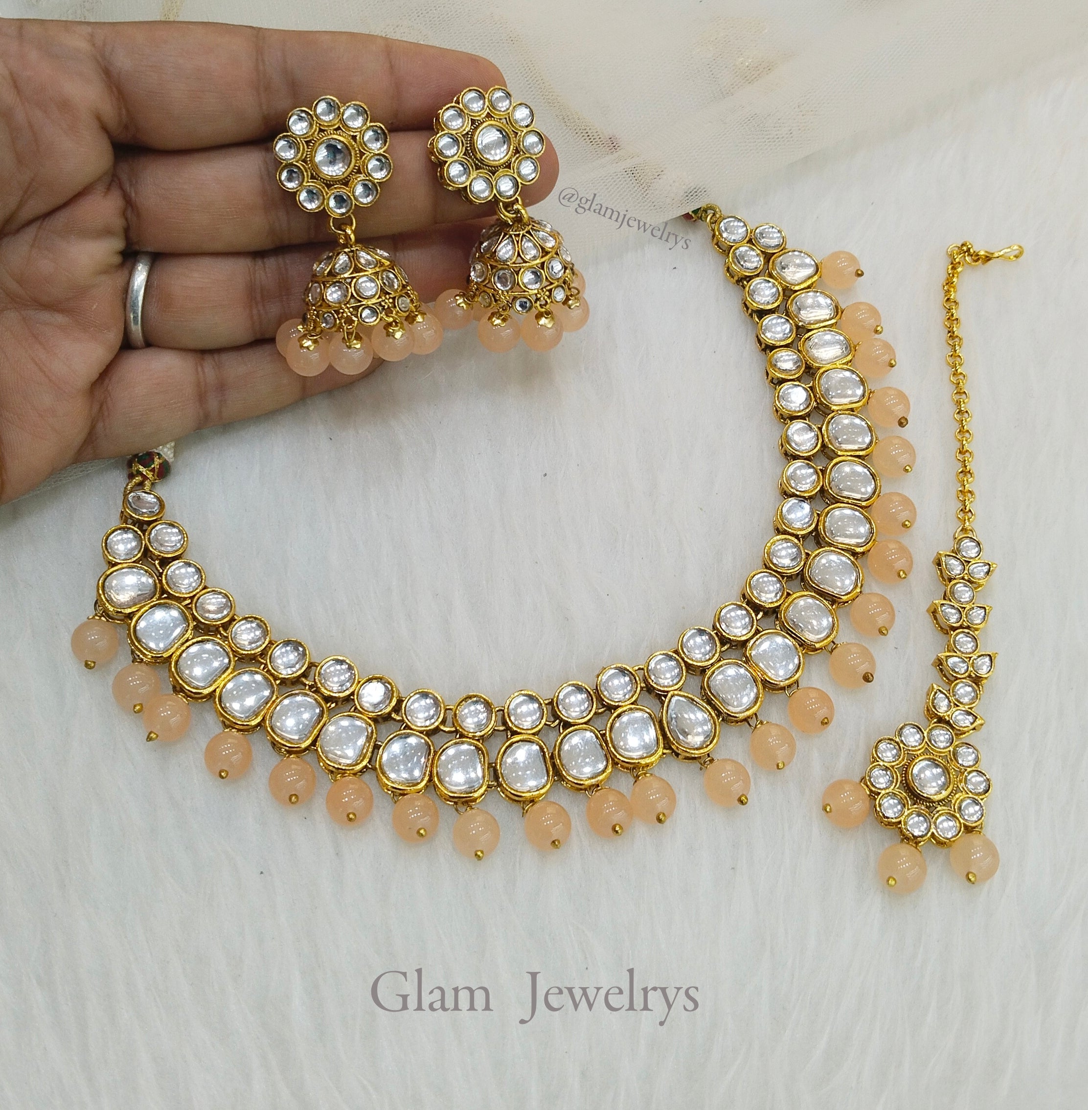 Peach deals kundan set