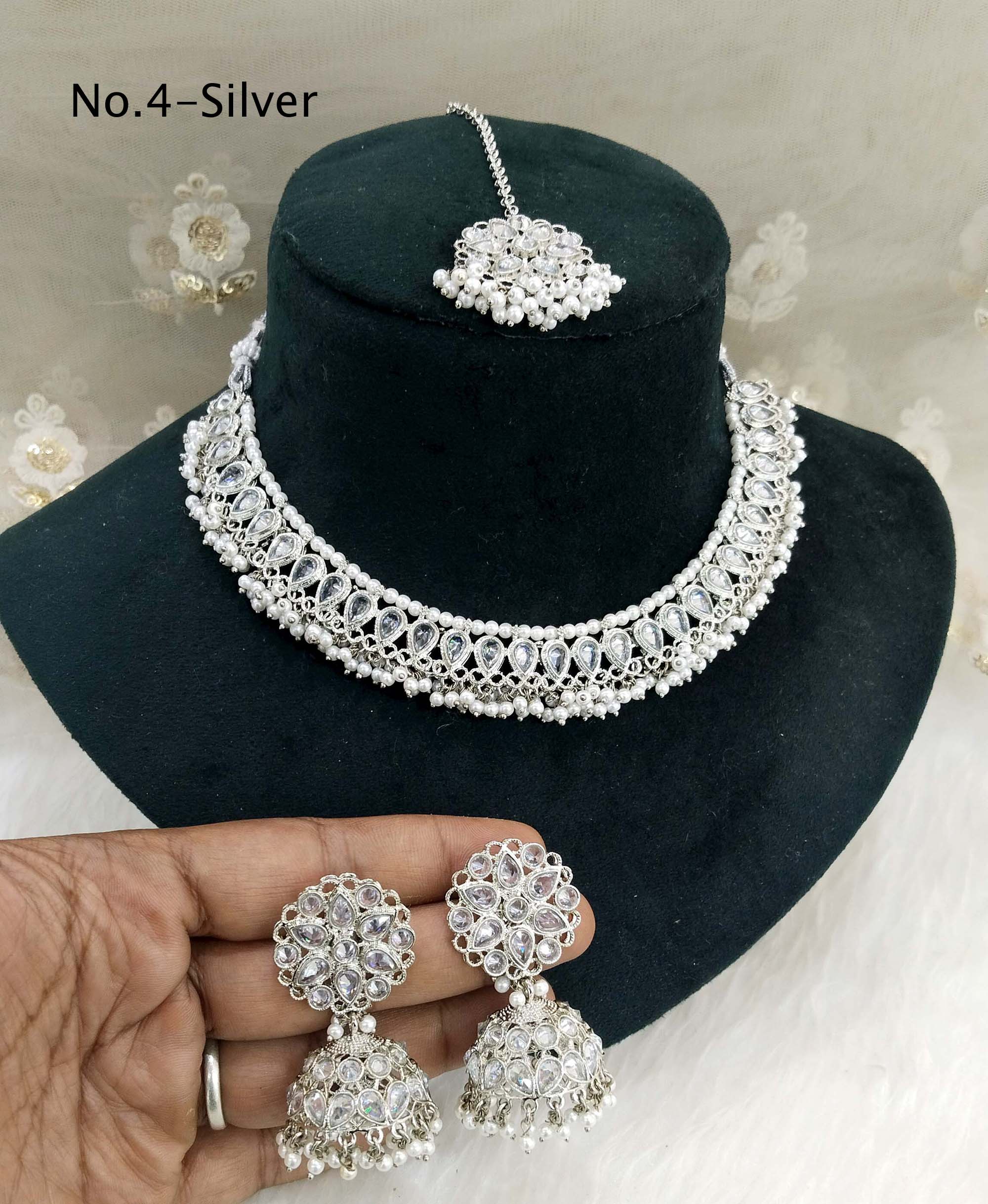 Shop online big silver necklace design for indian Weddings.