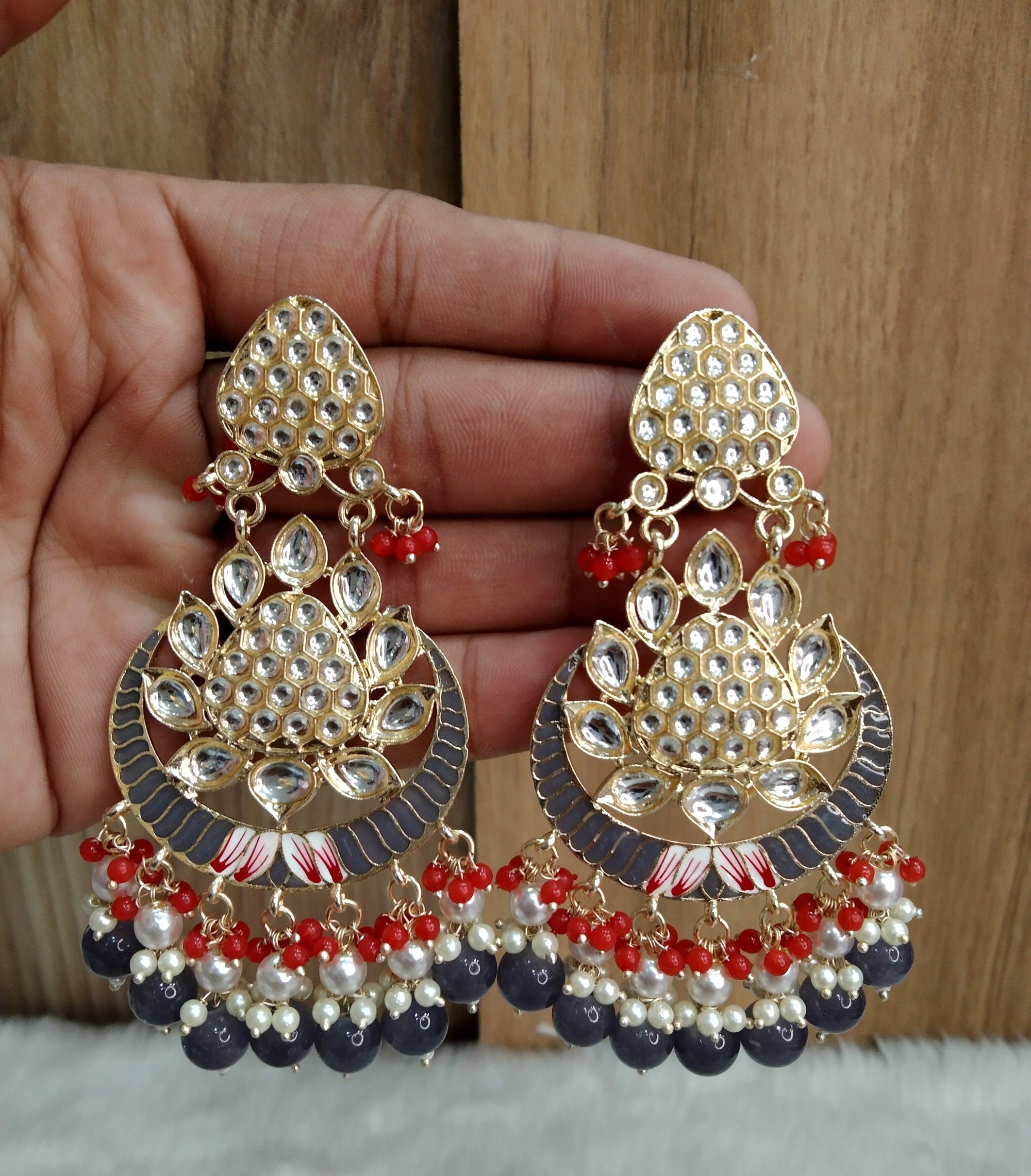 Peach colour outlet traditional earrings