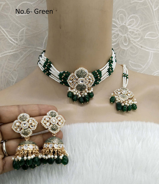 Rose gold kundan choker Set/ rose gold green Indian hipsi choker Jewellry