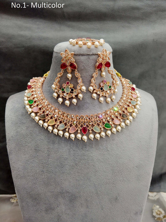 Antique Gold Necklace Set/ Antique gold multicolor Indian Bridal  wedding trend Jewellery