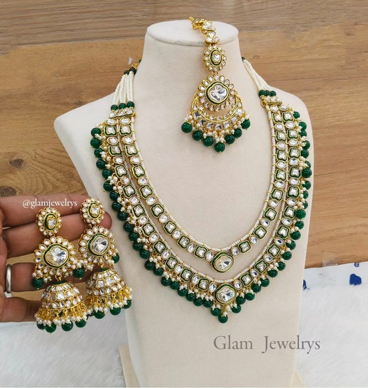 Green Kundan Layered Necklace Bridal Indian Jewellery Online Set