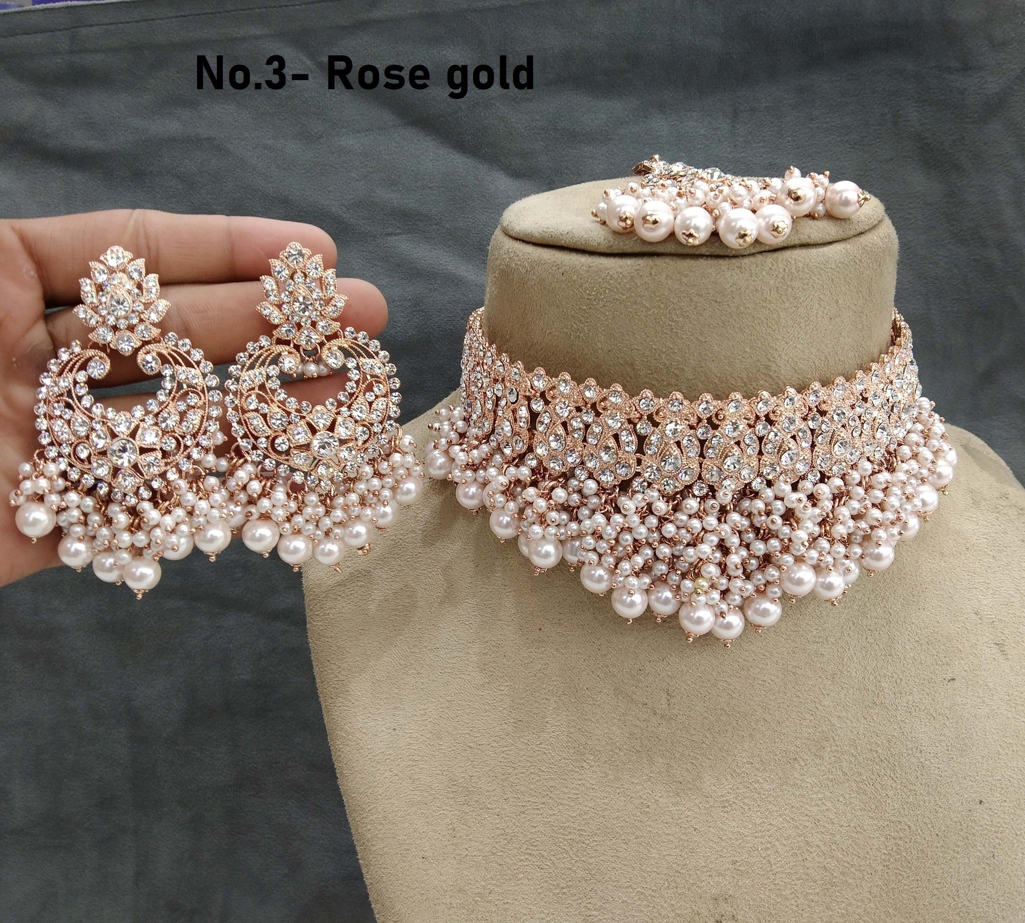 Choker Set/ Rose Gold , Silver Choker Jewellery Set /indian Choker Necklace  Set/bridesmaid Jewellry/gift for Her Sejal 