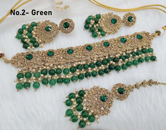 Jewellery Choker Set Dark gold green choker Set/ Bollywood Jewellery box/dark gold Indian  Bridesmaid Jewellery/sejal