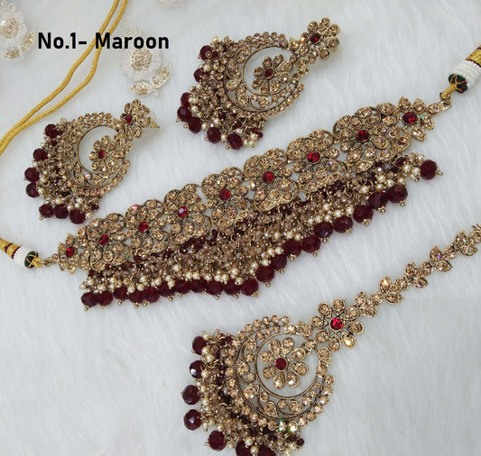 Buy Choker Set Dark gold maroon choker Set/ Bollywood Jewellery/dark gold Indian  Bridesmaid Jewellery/sejal