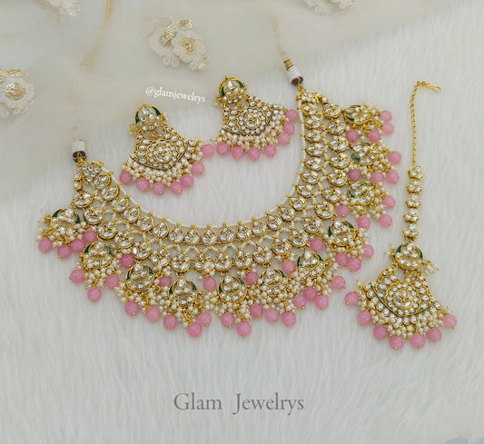 Indian Jewellery/Gold Bridal Gajjri pink Kundan necklace Set Indian Bridal Jewellery avicii Necklace