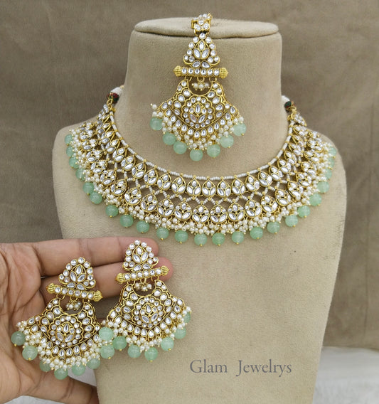 Indian Jewellery/Gold Bridal Pastel green Kundan necklace Set Indian Bridal Jewellery about Necklace