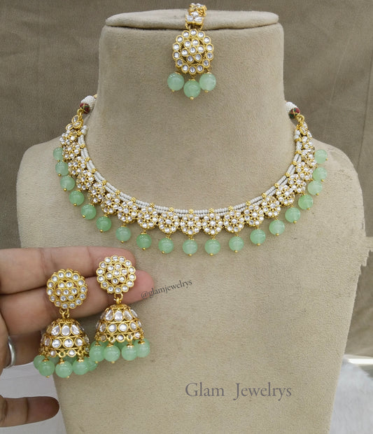 Indian Jewellery/Gold Bridal pastel green Kundan necklace Set Indian Bridal Jewellery rexha Necklace