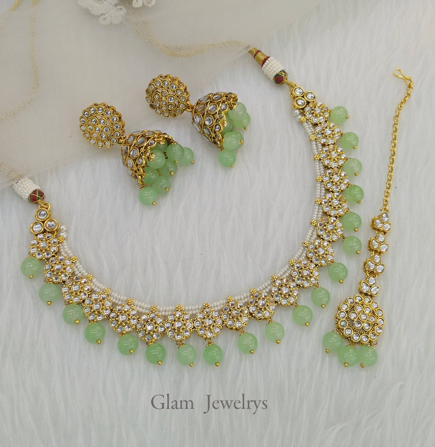 Indian Jewellery/Gold Bridal pastel green Kundan necklace Set Indian Bridal Jewellery rexha Necklace