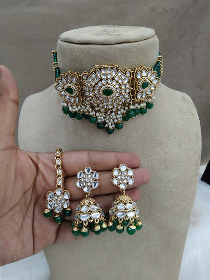 Green kundan Choker Set Necklace Earrings Set/ green choker set Indian Jewellery Necklace Set/Indian Choker among Set