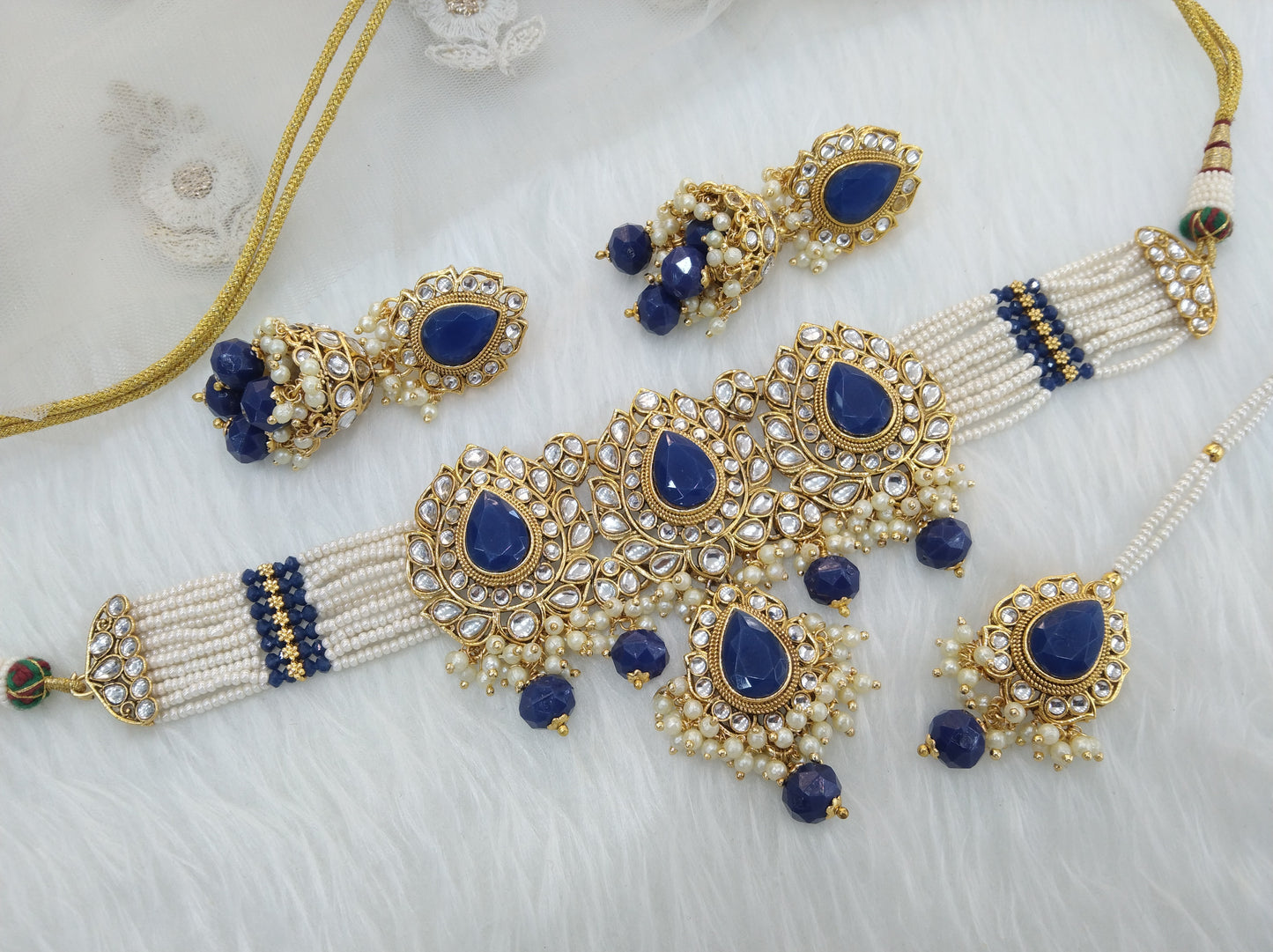 Indian jewellery kundan Choker Set Necklace Earrings Set/blue choker set Indian Jewellery Necklace Set/Indian baby Choker Set