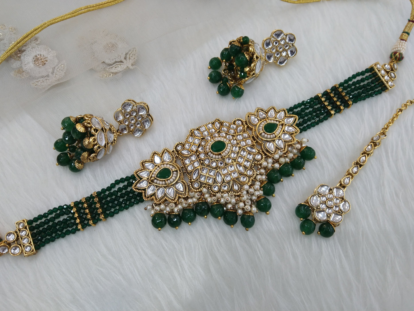 Green kundan Choker Set Necklace Earrings Set/ green choker set Indian Jewellery Necklace Set/Indian Choker among Set