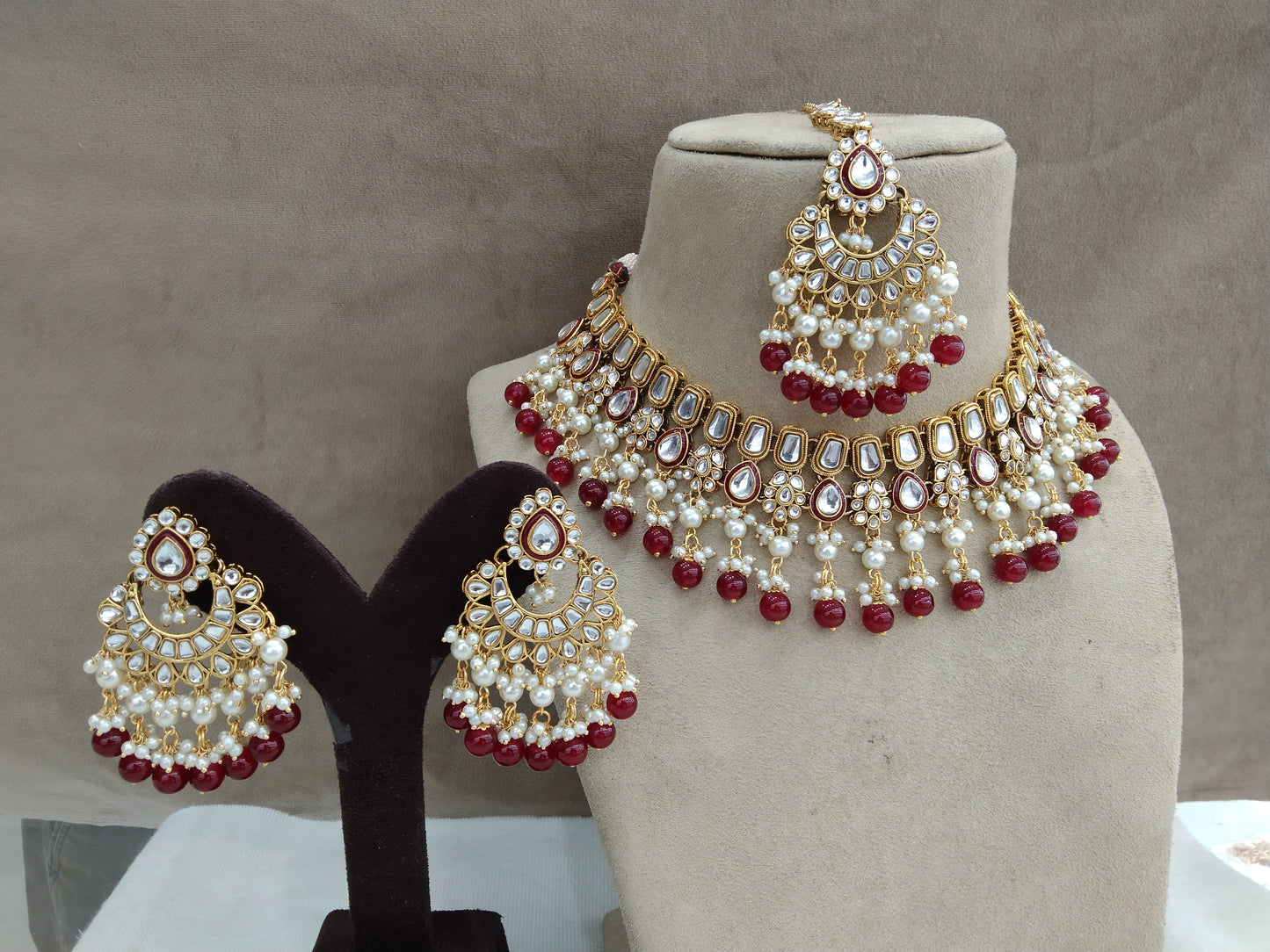 Indian  Jewellery ,Ruby Kundan necklace Set Indian Wedding Semi Bridal Ethnic Bridal city Necklace, bridesmaids set, Punjabi set