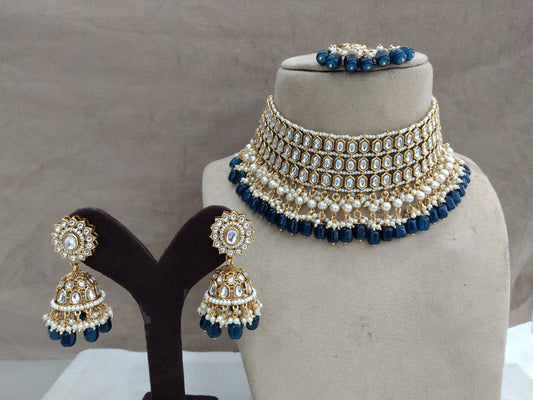 Indian  Jewellery Kundan blue choker set Necklace Set/Bollywood blue choker  Necklace Jewellery dragon Set