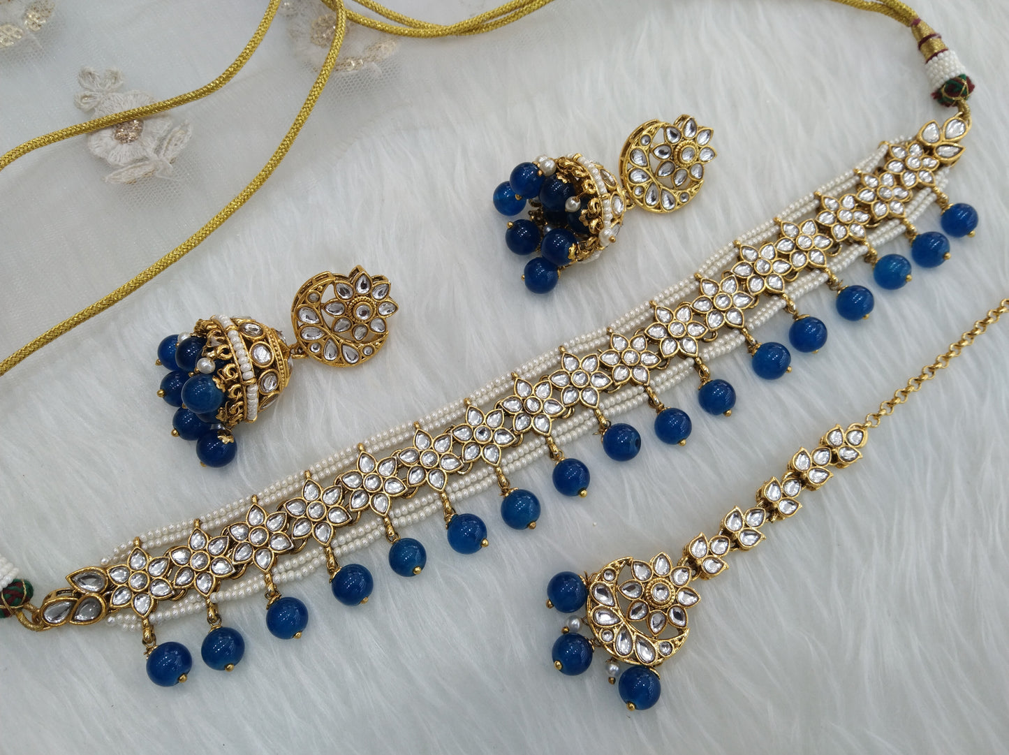 Buy Blue kundan Choker Set Necklace Earrings Set/ choker set Indian Jewellery Necklace Set/Indian Choker domain Set