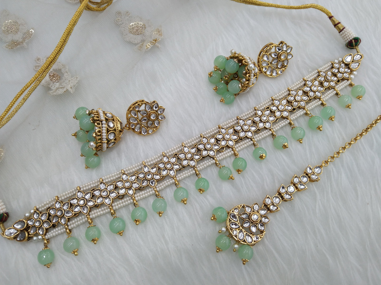 kundan Choker Set Necklace Earrings Set/pastel green choker set Indian Jewellery Necklace Set/Indian Choker domain Set