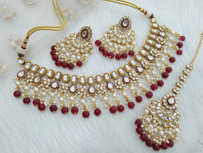 Indian  Jewellery ,Ruby Kundan necklace Set Indian Wedding Semi Bridal Ethnic Bridal city Necklace, bridesmaids set, Punjabi set