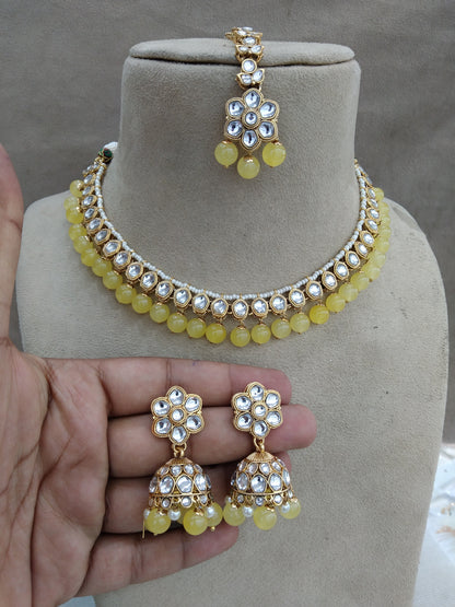 Indian Jewellery/Gold Yellow Bridal Kundan necklace Set Indian Bridal Jewellery fast track Necklace