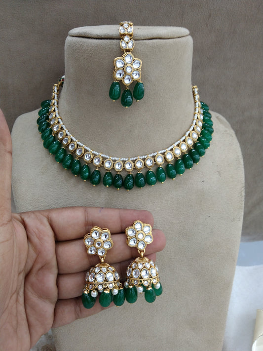 Indian Jewellery/Gold green Bridal Kundan necklace Set Indian Bridal Jewellery fast track necklace set