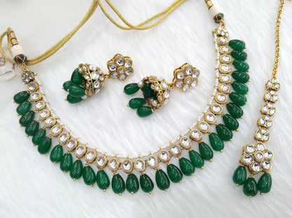 Indian Jewellery/Gold green Bridal Kundan necklace Set Indian Bridal Jewellery fast track necklace set