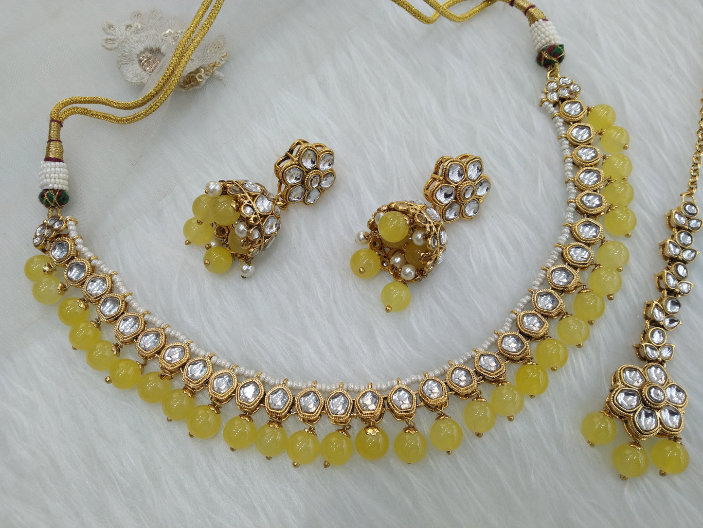 Indian Jewellery/Gold Yellow Bridal Kundan necklace Set Indian Bridal Jewellery fast track Necklace