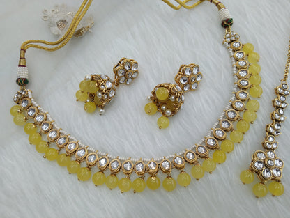 Indian Jewellery/Gold Yellow Bridal Kundan necklace Set Indian Bridal Jewellery fast track Necklace