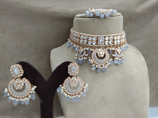 Indian jewellery kundan Choker Set /Grey choker Earrings Set/Indian Ferry Jewellery Necklace Set