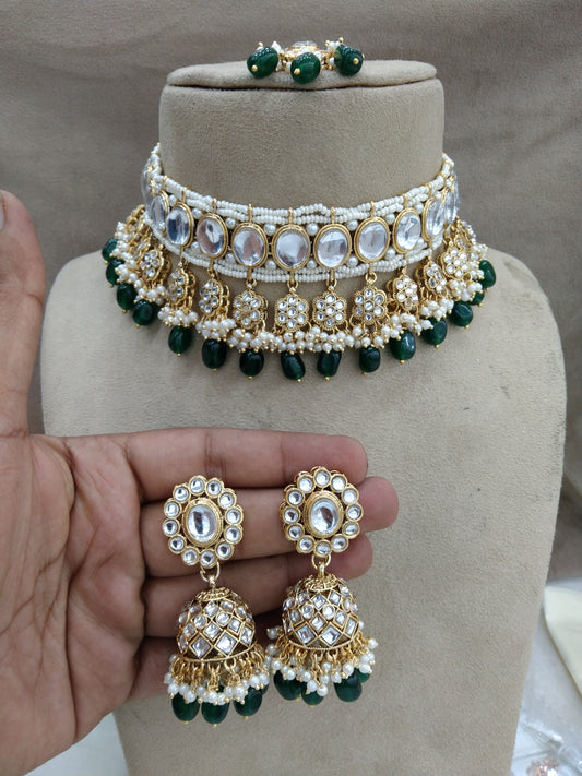 Indian jewellery kundan Choker Set /Green choker Earrings Set/Indian Jewellery Necklace grande Set