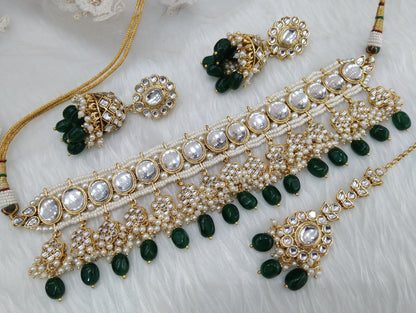 Indian jewellery kundan Choker Set /Green choker Earrings Set/Indian Jewellery Necklace grande Set