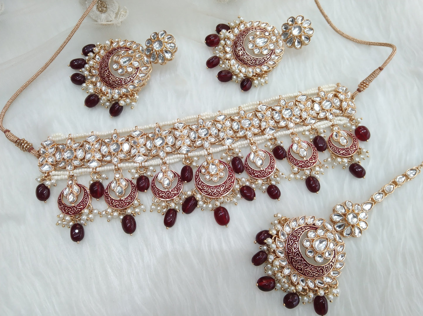 Indian jewellery kundan Choker Set /Maroon choker Earrings Set/Indian Ferry Jewellery Necklace Set