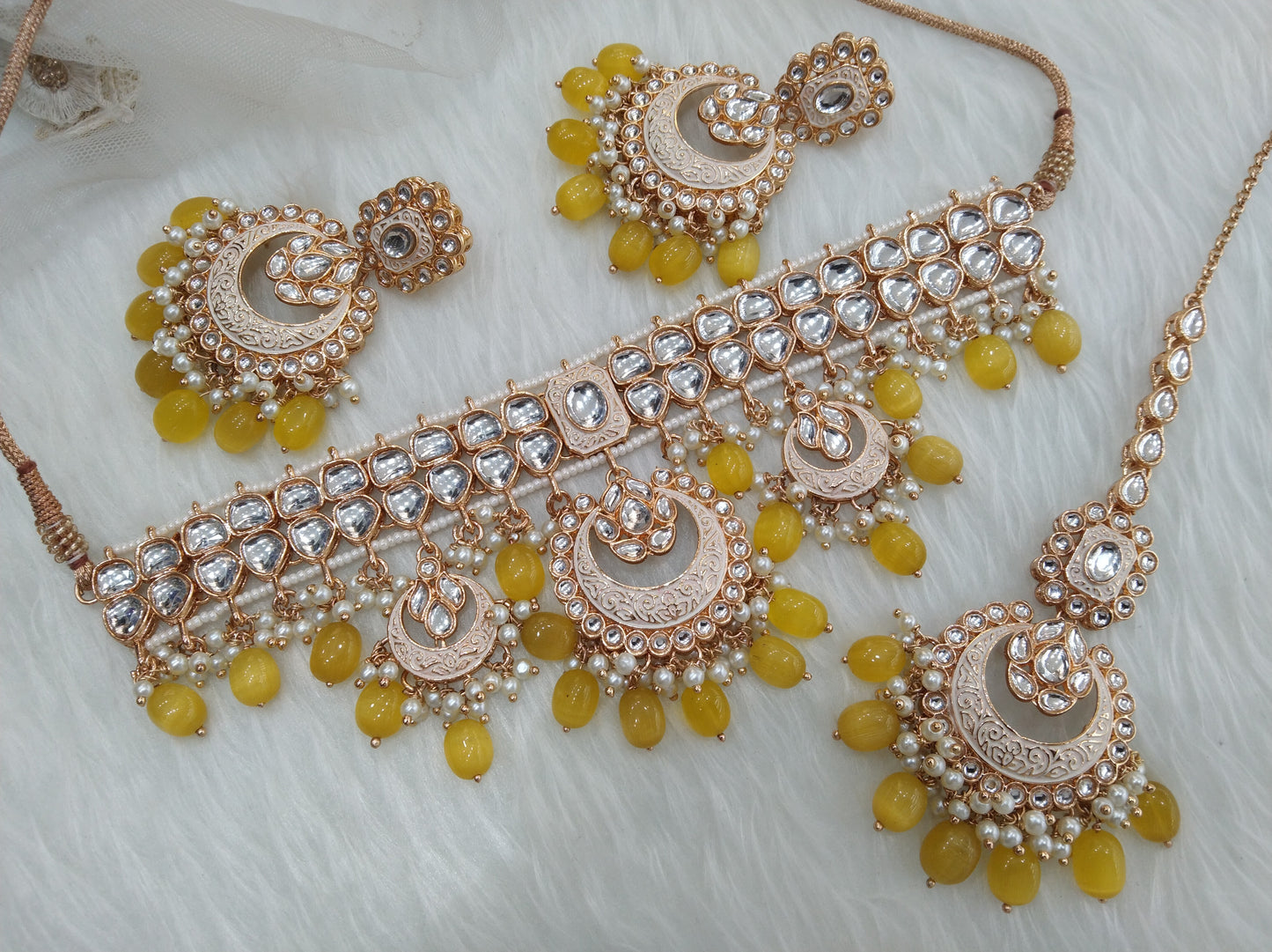 Indian jewellery kundan Choker Set /Yellow choker Earrings Set/Indian Ferry Jewellery Necklace Set