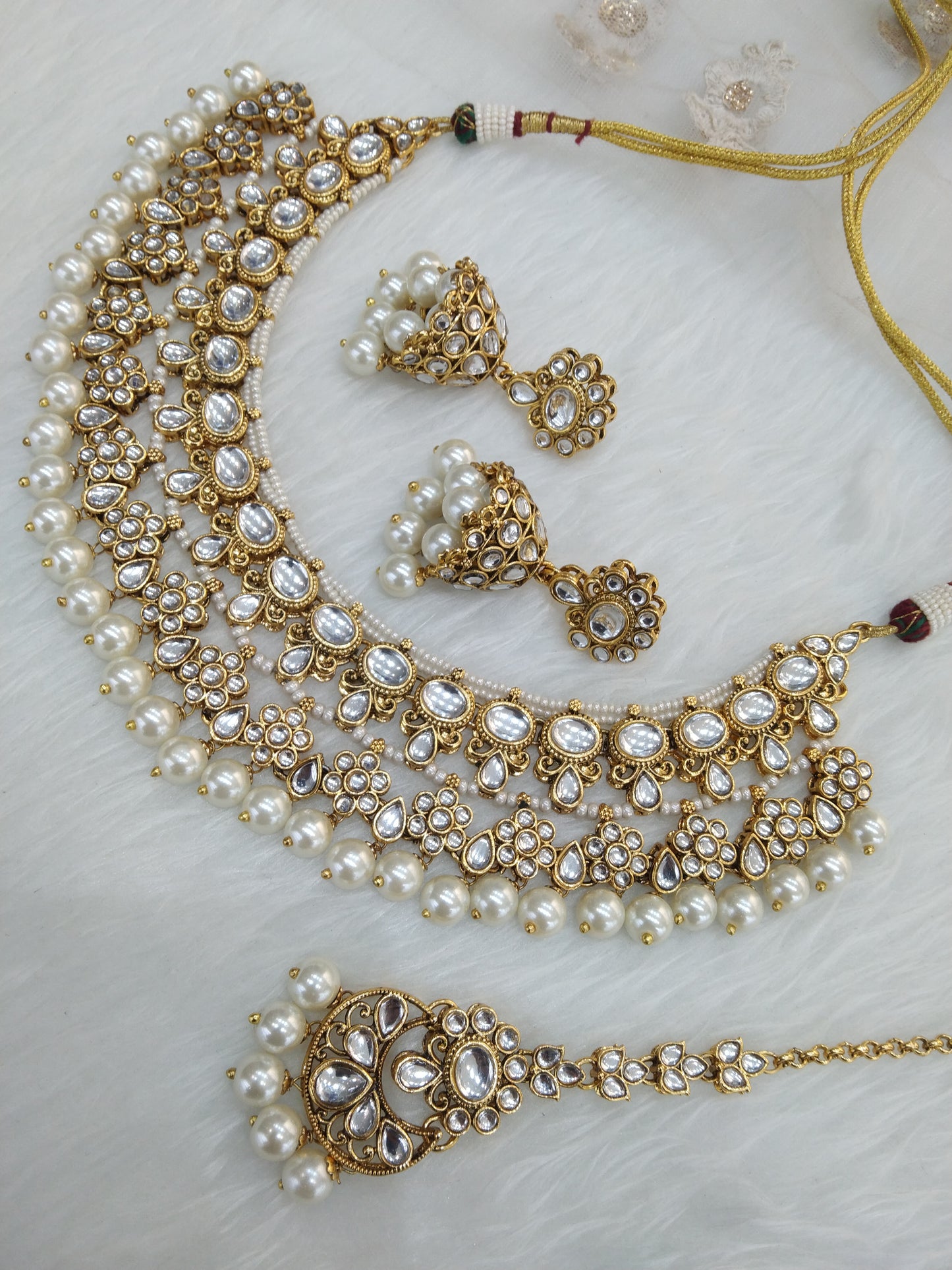 Indischer Schmuck/Gold weiß Braut Kundan Halskette Set ethnischen Schmuck gibt Halskette