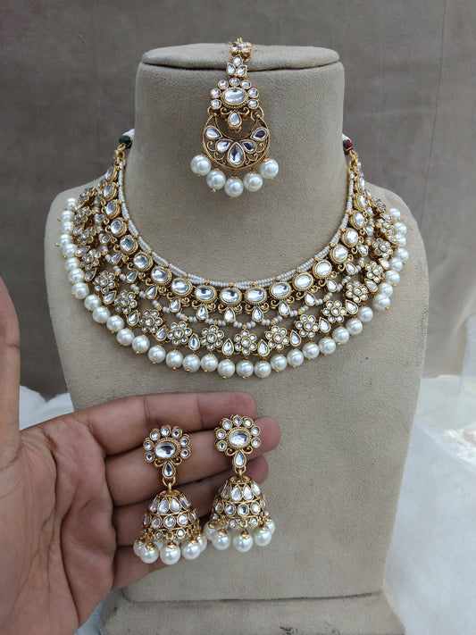 Indian Jewellery/Gold white Bridal Kundan necklace Set Ethnic Jewellery gives Necklace