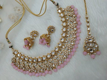 Indian Jewellery/Gold pink Bridal Kundan Necklace Set Ethnic Jewellery gives Necklace