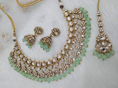 Indian Jewellery/Gold pastel green Bridal Kundan Necklace Set Ethnic Jewellery gives Necklace