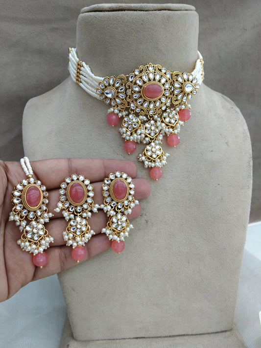 kundan Choker Set Earrings Set/ Gajjri choker set /Indian heena Choker Set