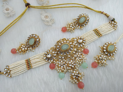 kundan Choker Set Earrings Set/ Gajjri pink choker set /Indian heena Choker Set