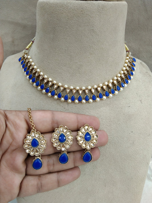 Indian Kundan Necklace  Jewellery Set/Bollywood blue Jewellery Set