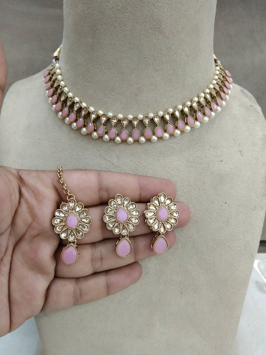 Indian Kundan Necklace  Jewellery Set/Bollywood Pink Jewellery Set