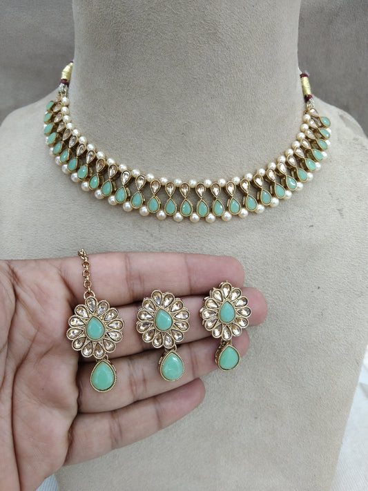 Indian Kundan Necklace Jewelry Jewellery Set/Pastel green Bollywood  Jewelry Set