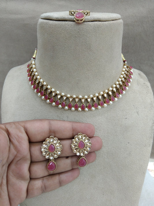 Indian Kundan Necklace Jewelry Jewellery Set/Majenta Bollywood  Jewelry Set