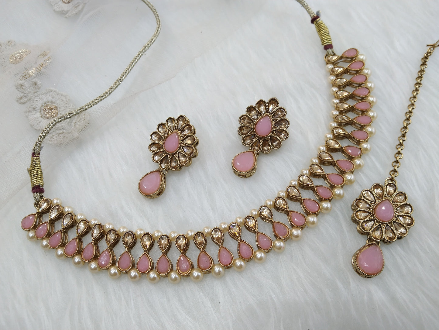 Indian Kundan Necklace  Jewellery Set/Bollywood Pink Jewellery Set