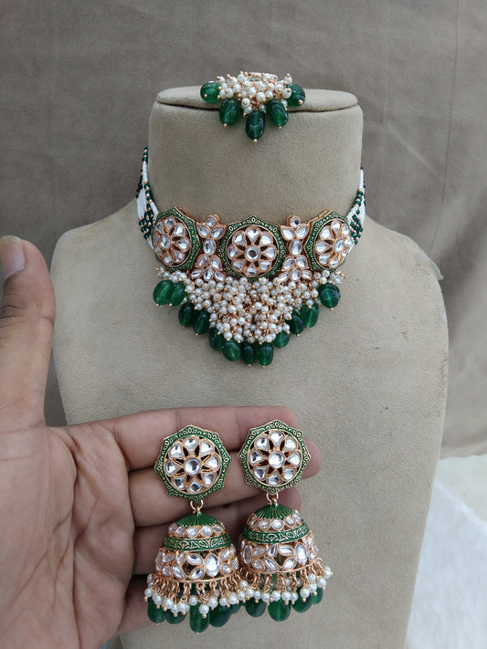 Indian Jewellery Green Kundan choker irkutsk set