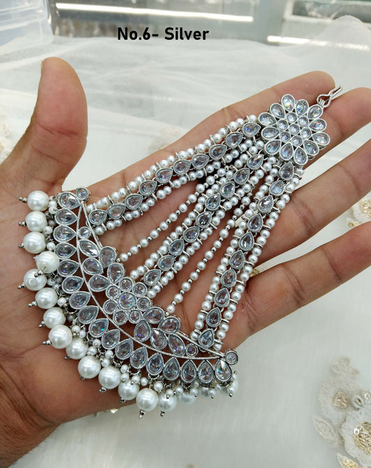 Silver Passa Jhumar Jhoomer Headpiece Bridal Passa/Hijab Headpiece/Kundan Indian Hair Jewellery