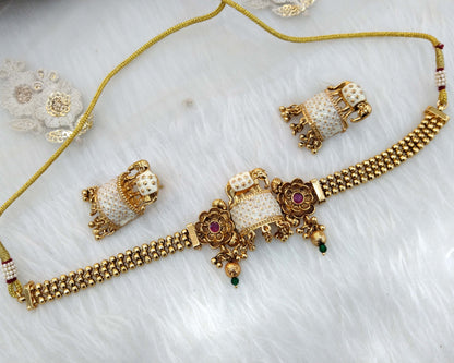 Choker Set Polki indian Jewellery Necklace Set/ Bollywood Style Gold Finish bini set