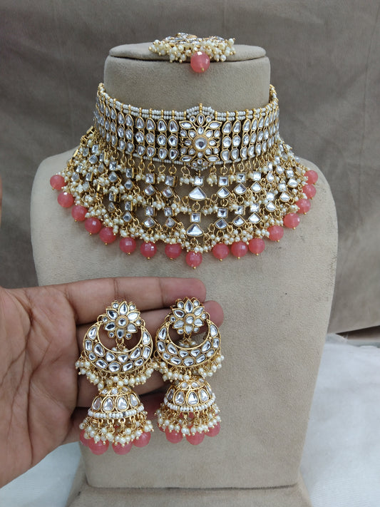 kundan Choker Set Earrings Set/Gold  Gajjri choker set Indian Jewellery Necklace kura Set