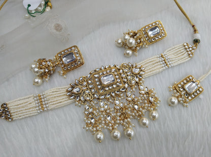 Indian Jewellery Gold White Kundan Choker Meadow Set