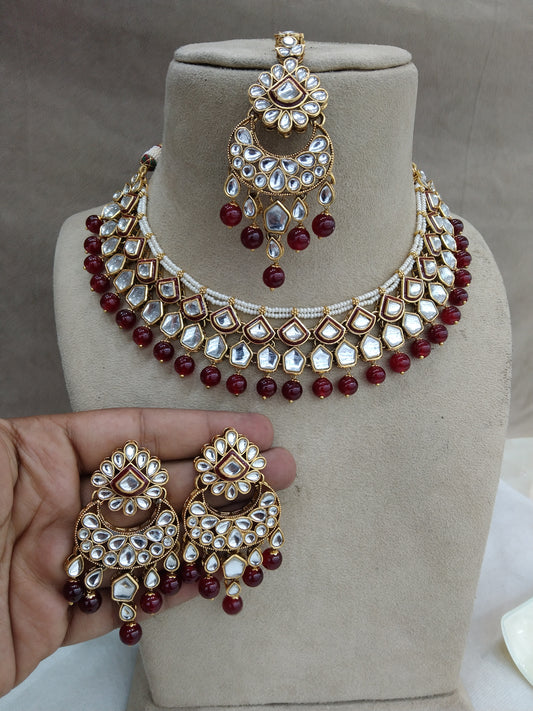 Indian Jewellery/ Indian Bridal maroon kundan Jewellery most necklace set