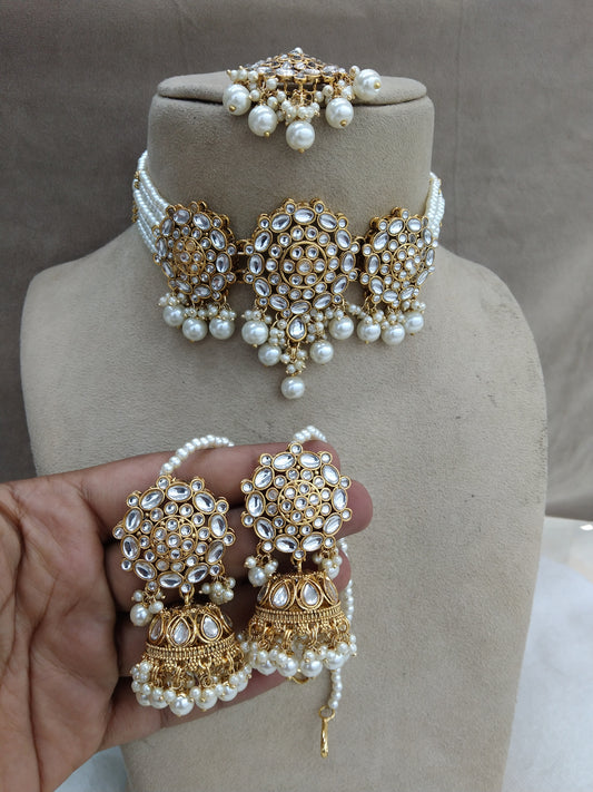 Ivory Indian  Jewellery Gold white Kundan Choker Most G-eazy set