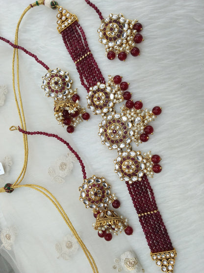 Indian Jewellery Kundan Maroon choker most G-eazy set